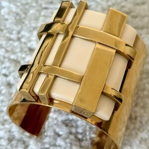Tory Burch Gold and Cream Cuff Bracelet